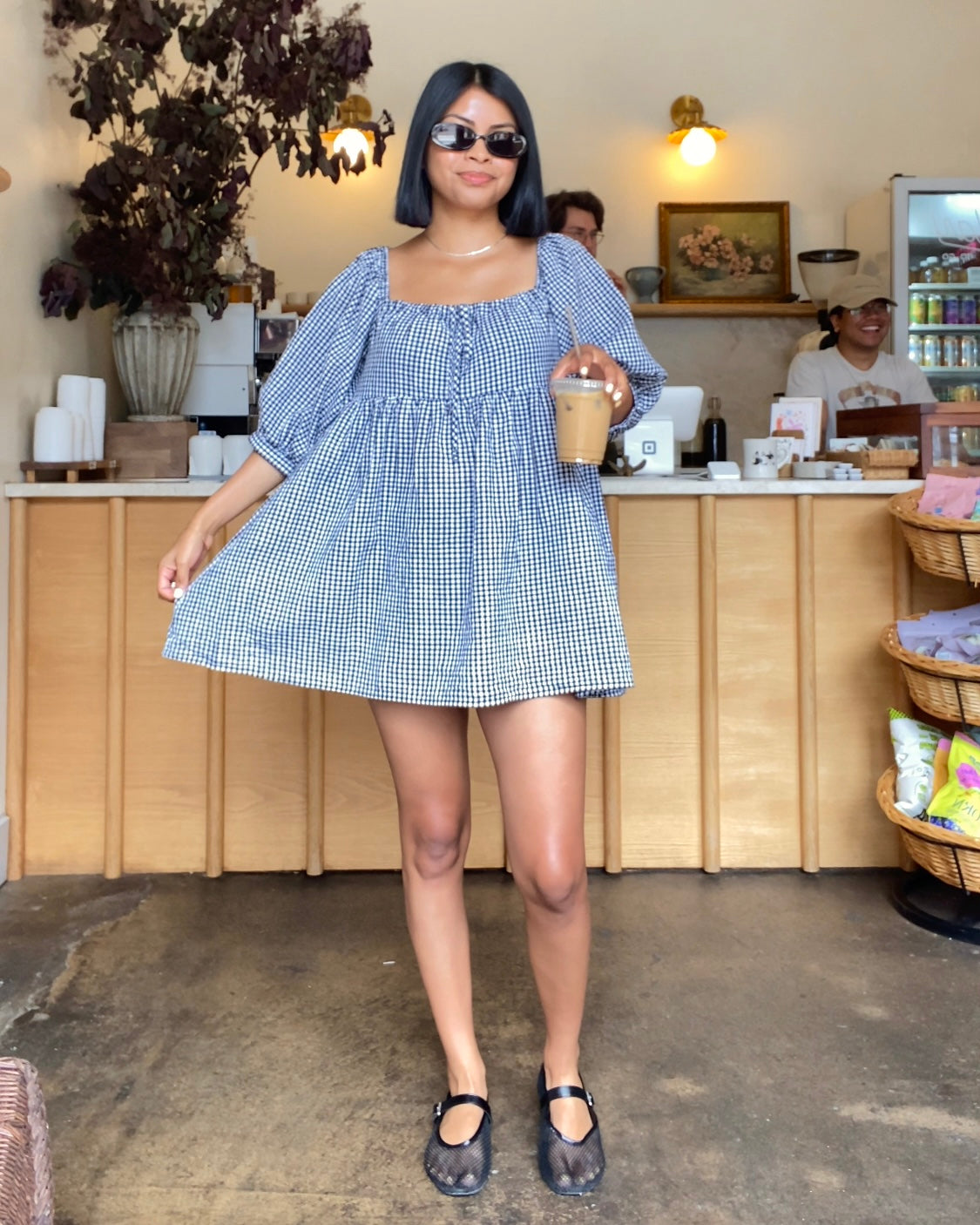 B&W Gingham Babydoll Dress