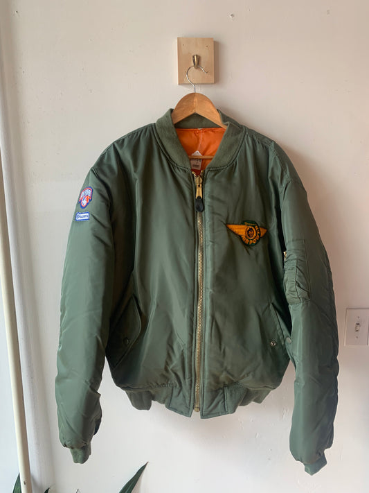 Vintage Olive Bomber Jacket