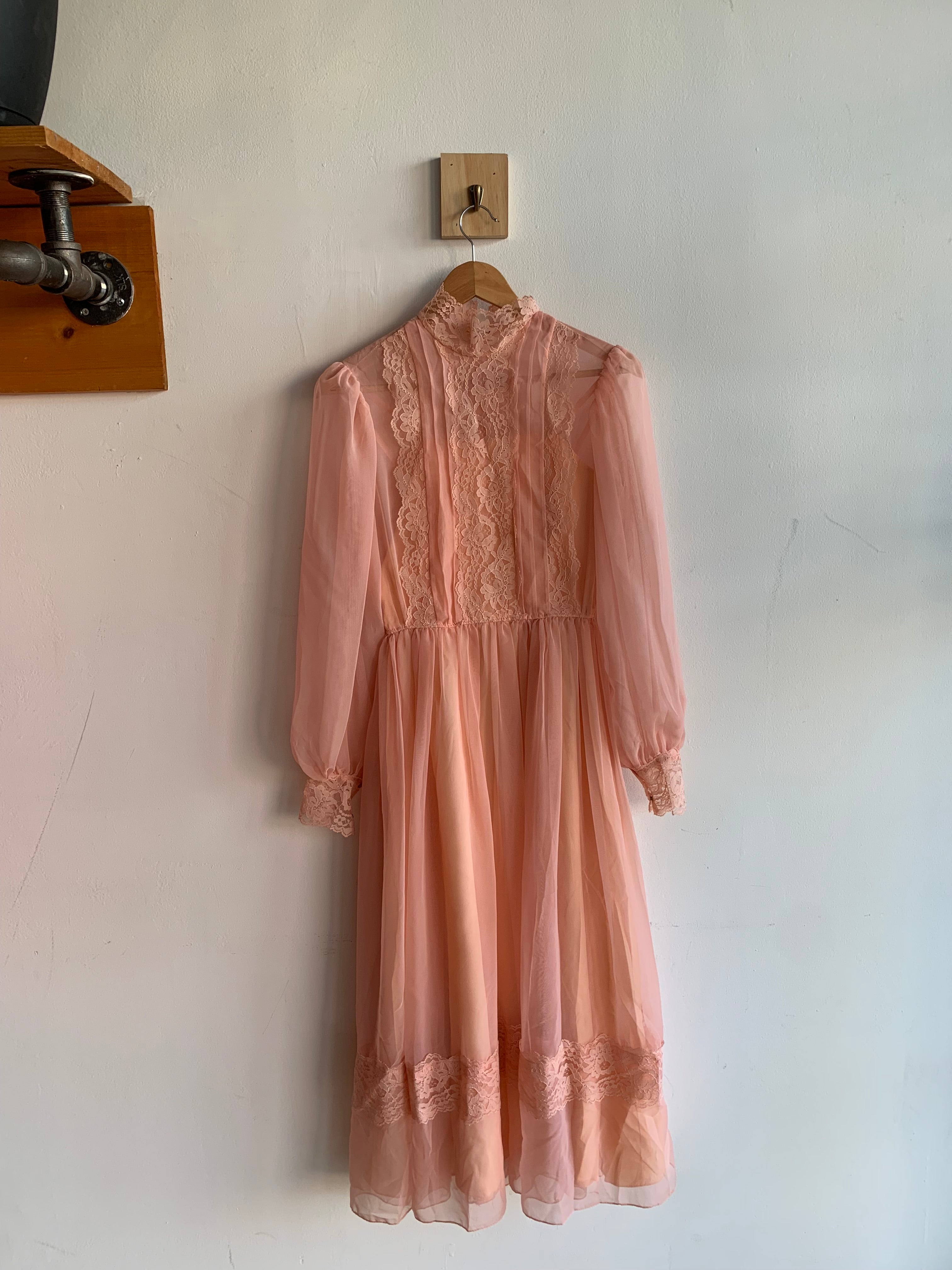 1970s Chiffon Prairie Dress