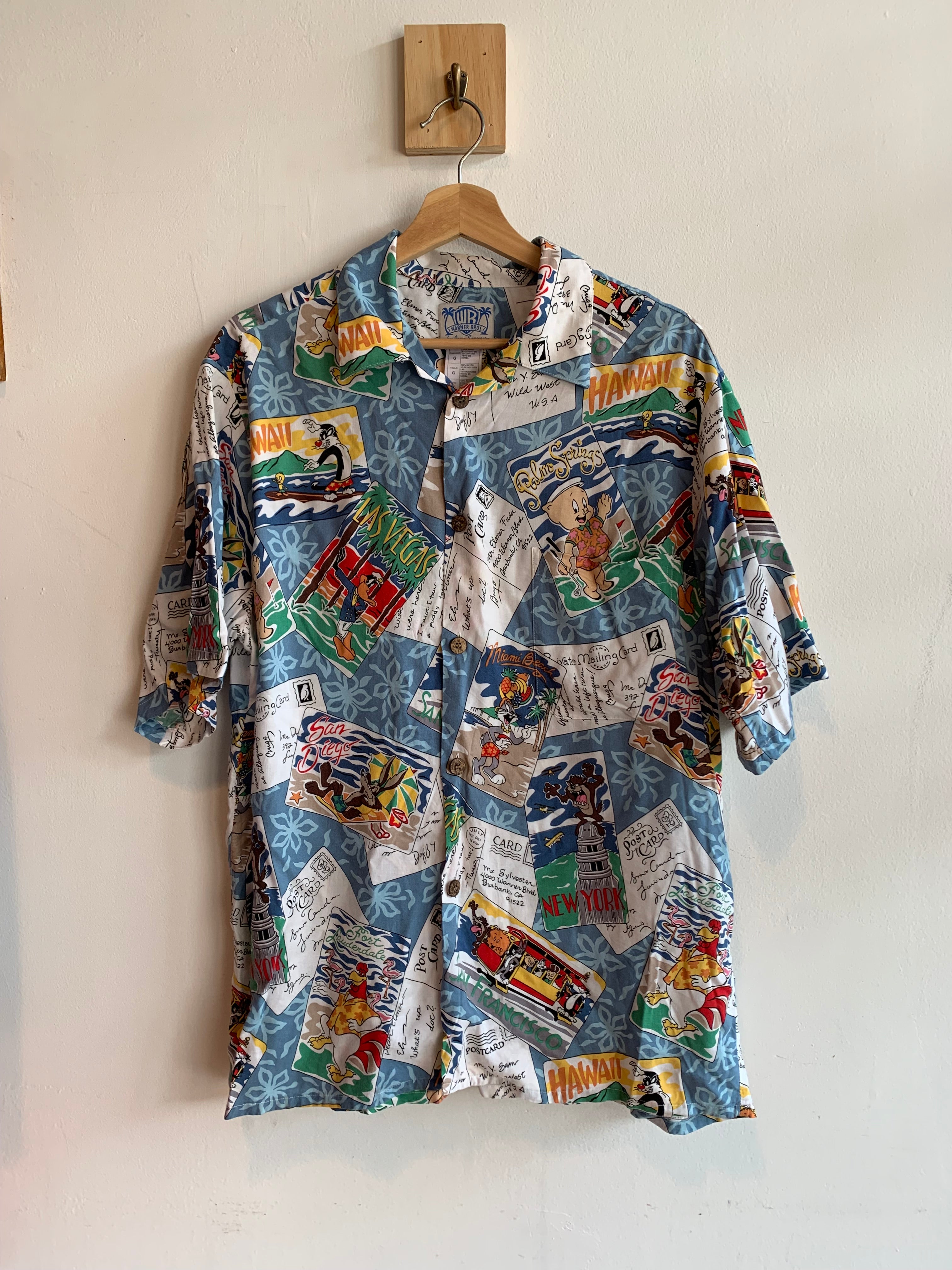 Vintage Looney Tunes Postcard Button-Up Shirt