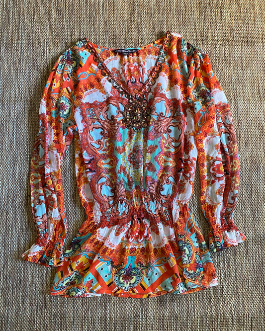 Y2K Sheer Beaded Top